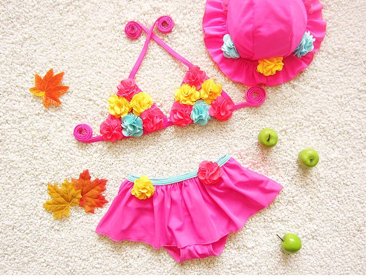 Красочные Цветочные Детские бикини с цветочной шапкой