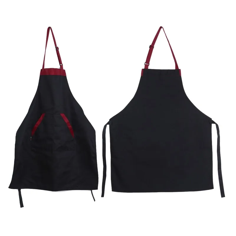 Black&Red Kitchen Aprons Chef Cooking Catering Bib with 2 Pocket Sleeveless 