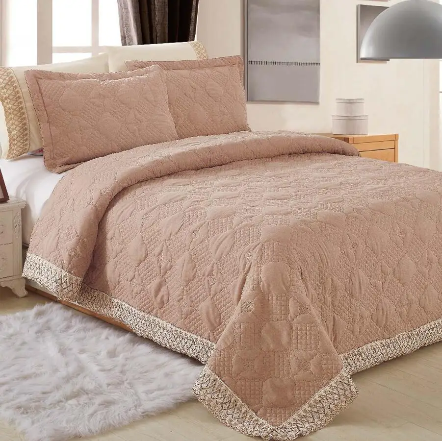 For KOSMOS 6-Piece King Size Bedspread Set Polyester Lace Microfiber Woven Plain Style Inspired by Turkish Design