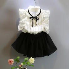 England grid girls summer vest skirt suit brand style 2016 Girls Short Set Children kids Clothes