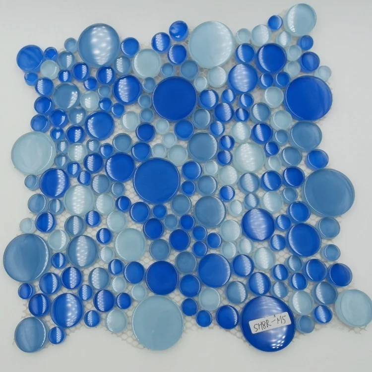 bubble round blue glass mosaic crystal  penny round mosaic tile for swimming pool