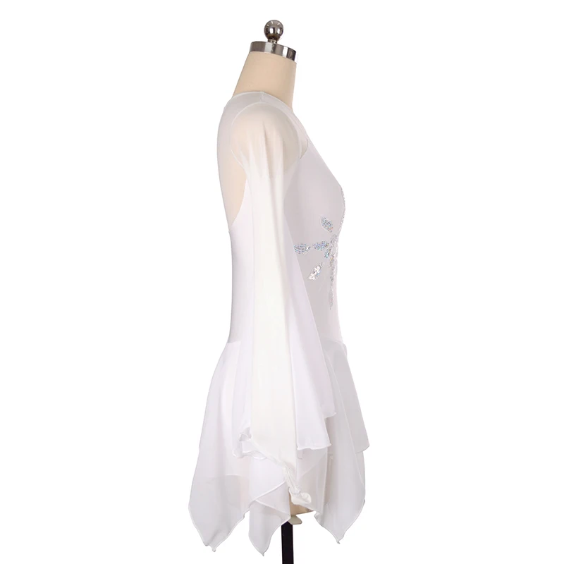White Figure Skating Costume for Girls - Long Sleeve Dress with Skating  Skirt, Ideal for Figure Skating Competitions and Performances