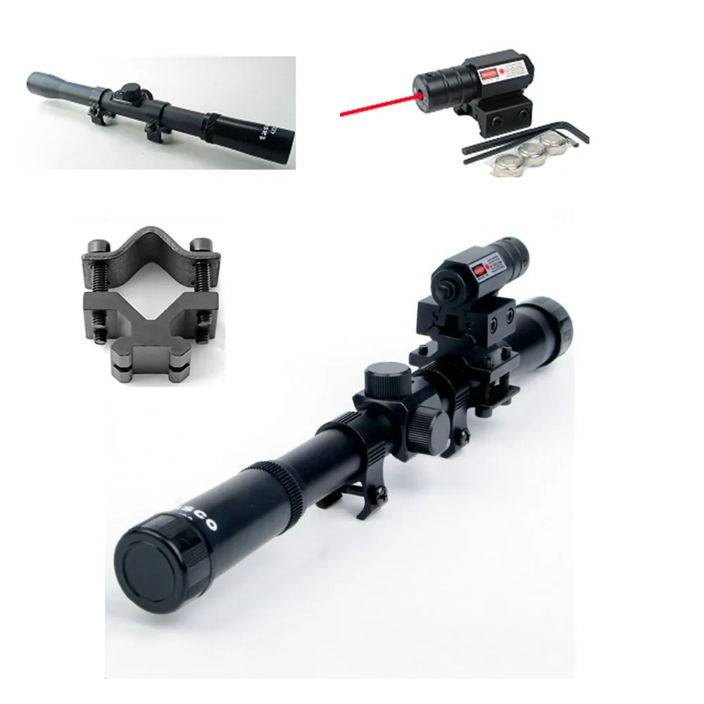 4x20 Air Gun Rifle Optics Scope &Tactical Red Laser Sight & Barrel Mount Adapter