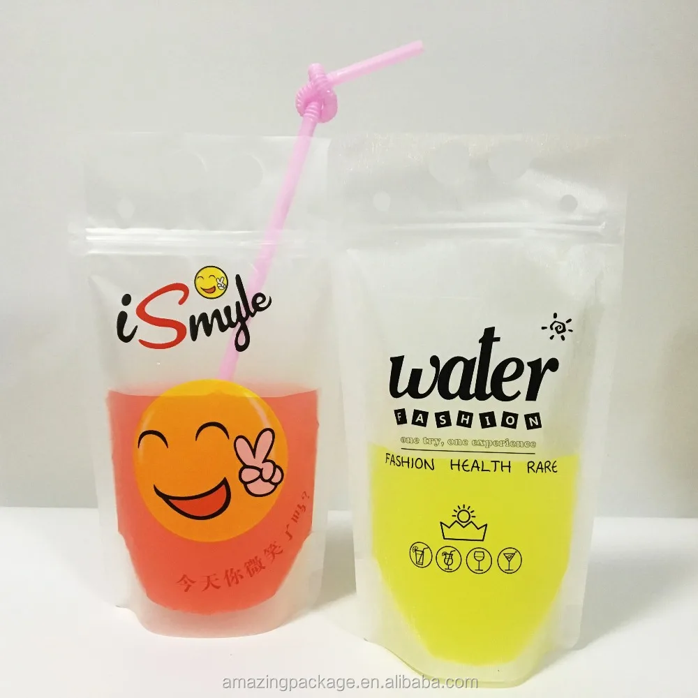 Reusable Stand up Ziplock Bags for Clear Drinking Beverage Bag/Transparent Plastic Bag for Cocktail Juice Drink