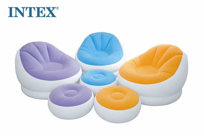 Intex 68572 Traditional Style Inflatable Air Chair Comfortable One Seat Sofa Alternative for Living Room Foldable Plastic Design