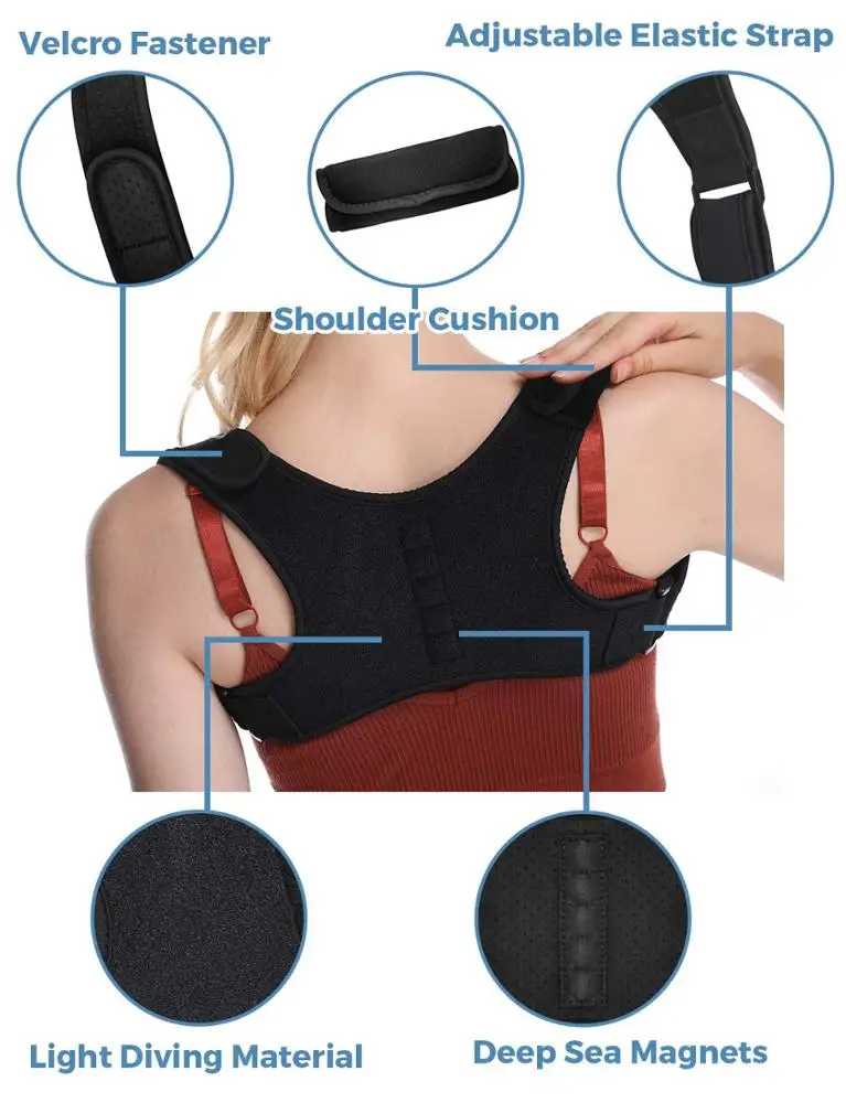 Upper Back Brace with Back Magnet Shoulder Cushion Adjustable Clavicle Kyphosis Brace Improves Posture