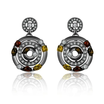 New Design Round Black Gun Plated Crystal Dangle Drop Earrings