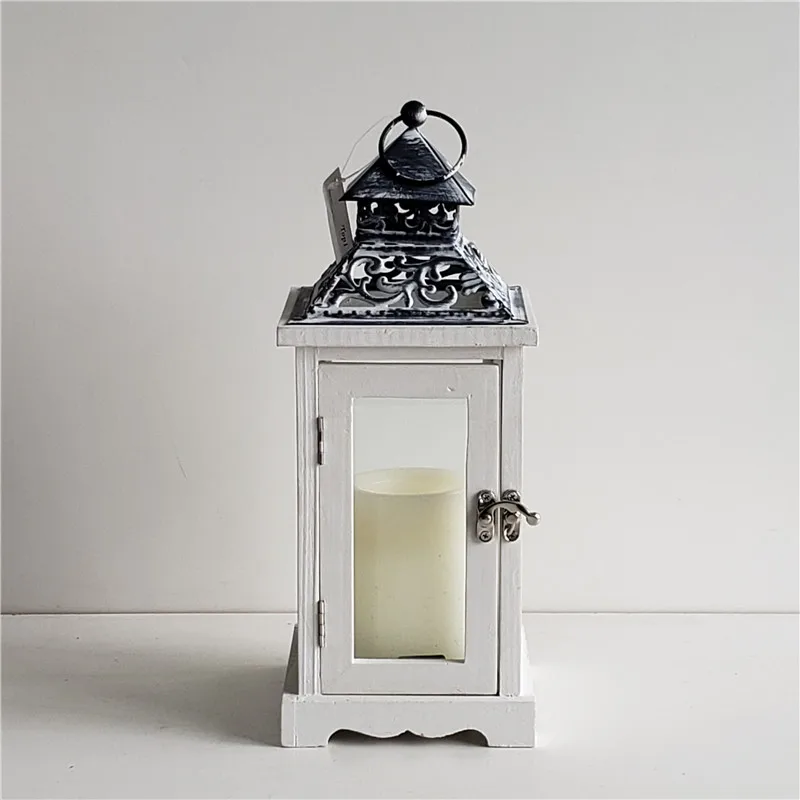 Summer Antique Grey Metal Wood Candle Lantern White Vintage Lantern With Free Sample
