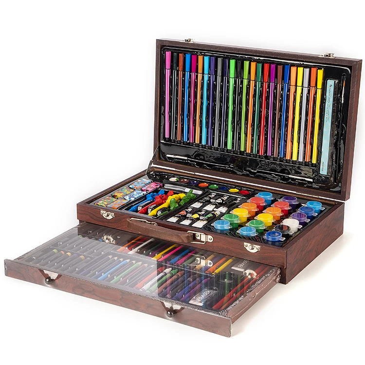 GSF Luxury 124-pcs Wooden Box Painting Art Set For Kids Teenagers