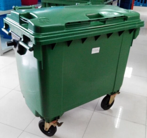 New Design 4-Wheel 1100L Eco-Friendly Plastic Outdoor Rolling Cover Plastic Garbage Waste Bin for Hotel Use