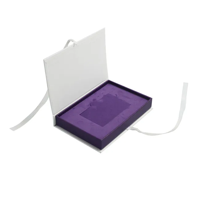 Luxury Custom Handmade Wedding Invitation Card Book Shape Small Cardboard Gift Box with Ribbon Closure Wholesale