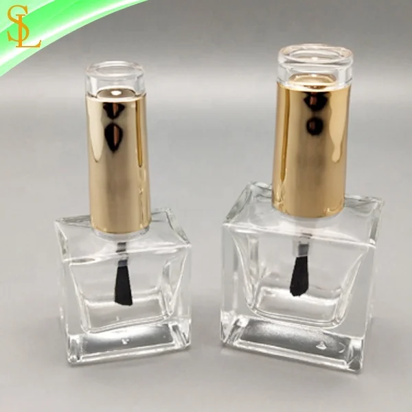 12ml 18ml Square Shape Empty Nail Polish Oil Bottles Rectangle Glass with Unique Transparent Top Gold Caps Brushes