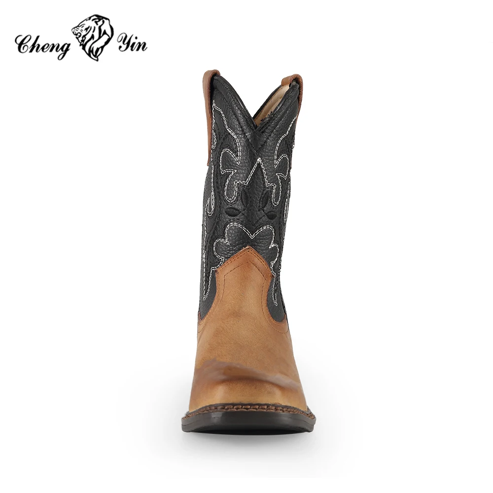2026 New Designer Grey Cowboy Boots Boys High Quality Comfortable Square Toe Low Height Rubber Western Factory Customizable