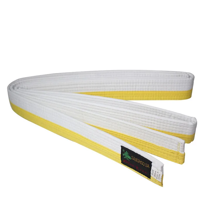 Ceinture Arts Martiaux Blanche Et Jaune - 160cm, Polyester+coton, Pour Judo, Taekwondo, Karaté