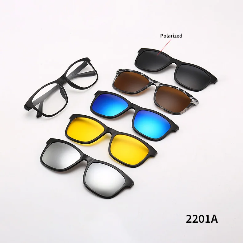 5 in 1 Magnetic Clip-on Polarized Sunglasses Men Women Round Glasses Frame  New