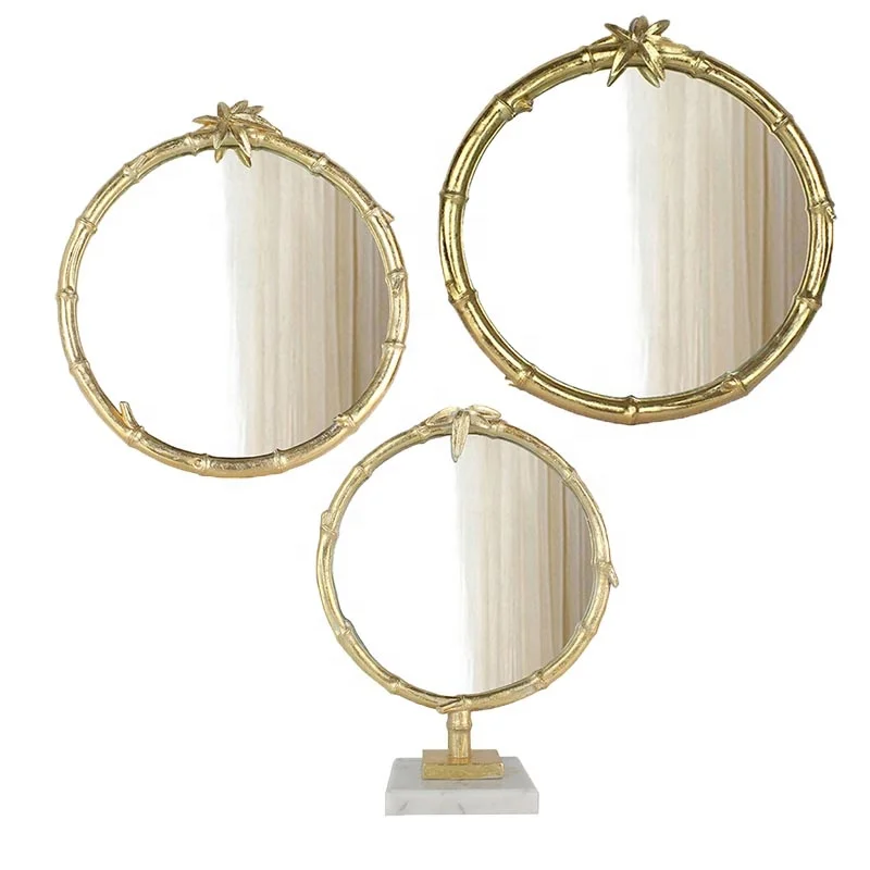 Resin bamboo goldleaf round mirror wall decor tabletop mirror decor