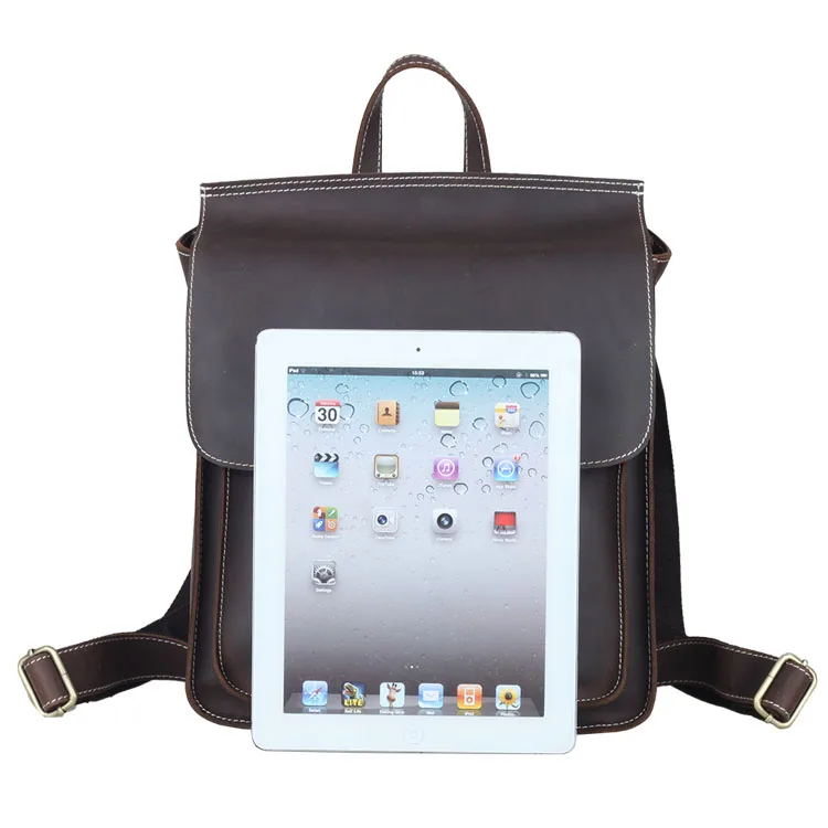 ODM Vintage Unisex Real Leather Sling Shoulder Messenger School Student Bag Backpack Purse Crazy Horse Leather Backpack