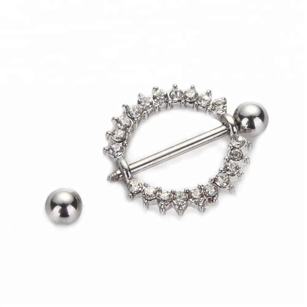 Slave Crystal Stainless Steel Nipple Rings Straight Barbells Body Piercing Jewelry