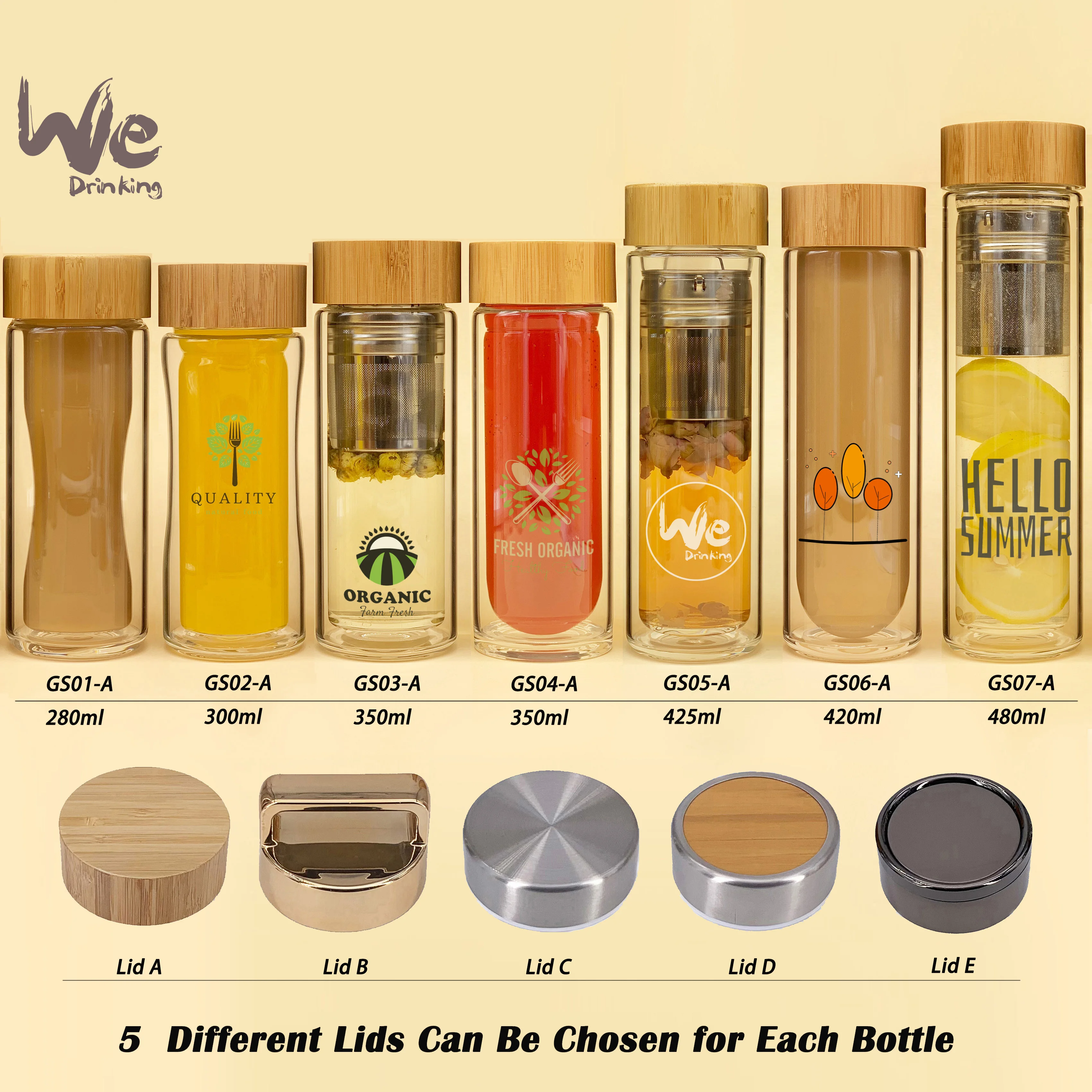 Glass 2Go Thermo Bottle with Strainer Filter and  Bamboo Cover for Outdoor Travel Office Hot and Cold Drink