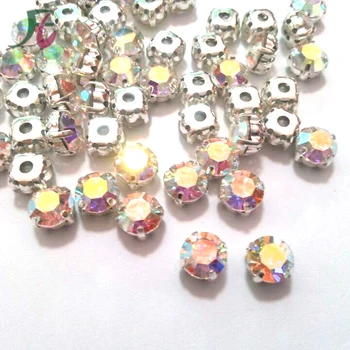 ss38 shining round shape Crystal-AB iridescent color Czech Quality sew on rhinestones with metal setting for garment