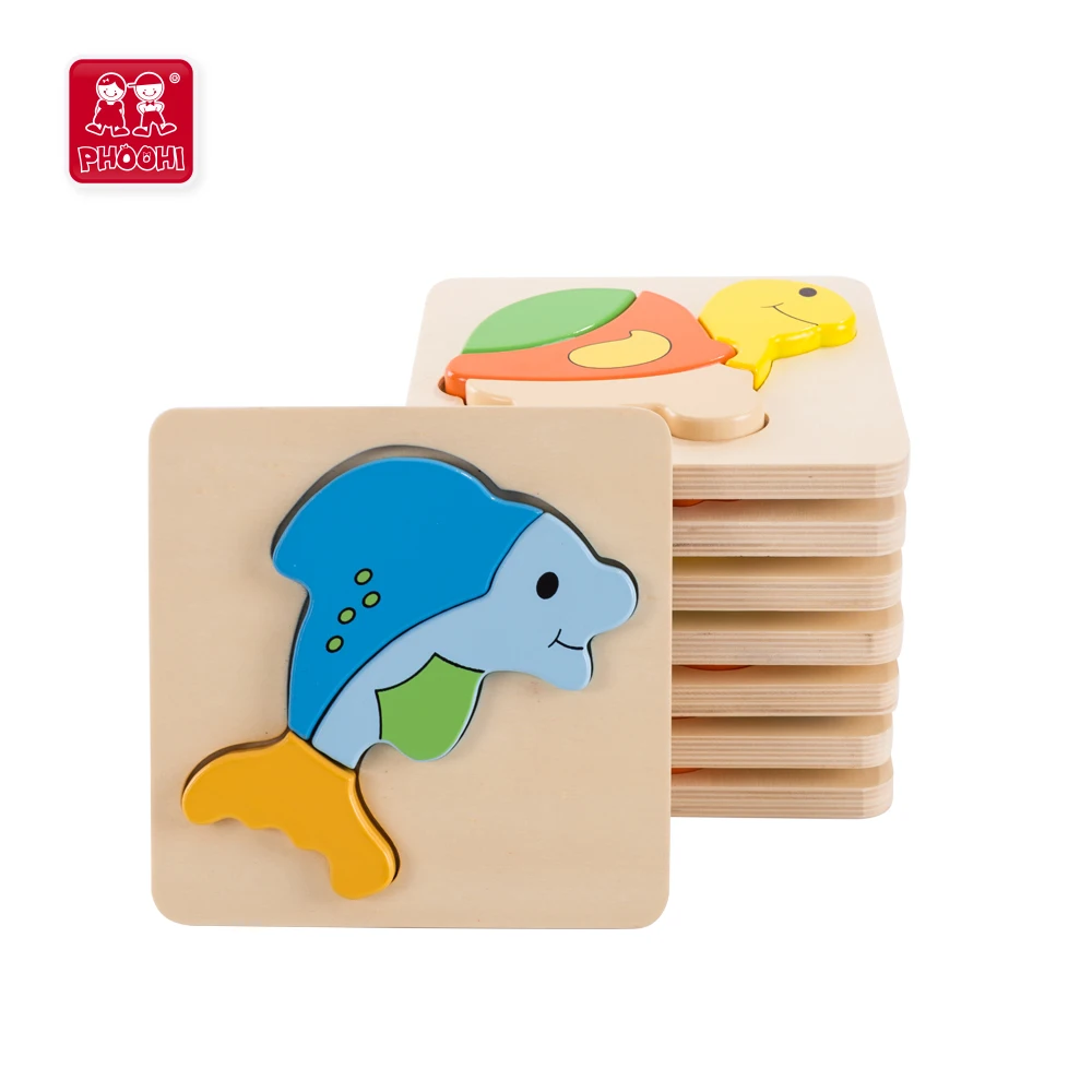Простая детская игрушка-головоломка животное 4 шт. деревянная форма дельфин головоломки для детей 1