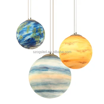 Colored Earth Mars Mercury Planet Ball round lamp chandelier for Art design Showroom