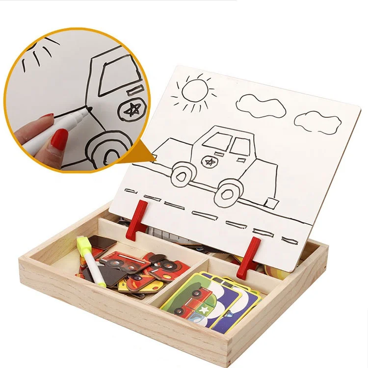 Multifunction Dry Scene Magnet Puzzles Game Set 3D Clown Puzzle Educational Children Wooden Magnetic Block Puzzle Toys
