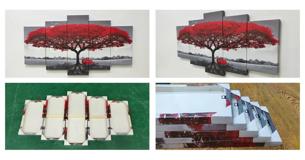 3D Printing - Hand Painted Modern Canvas for Living Room Wall Art Frame 5 Pieces Magnolia Vase Painting Home Decor
