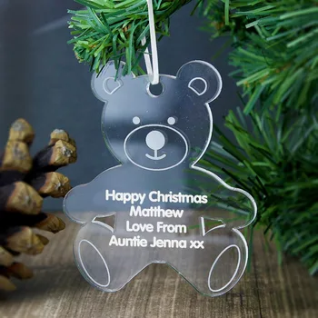 Custom Clear Acrylic Bear Decoration Perspex Christmas Tree Ornaments Pendant for Home Decor