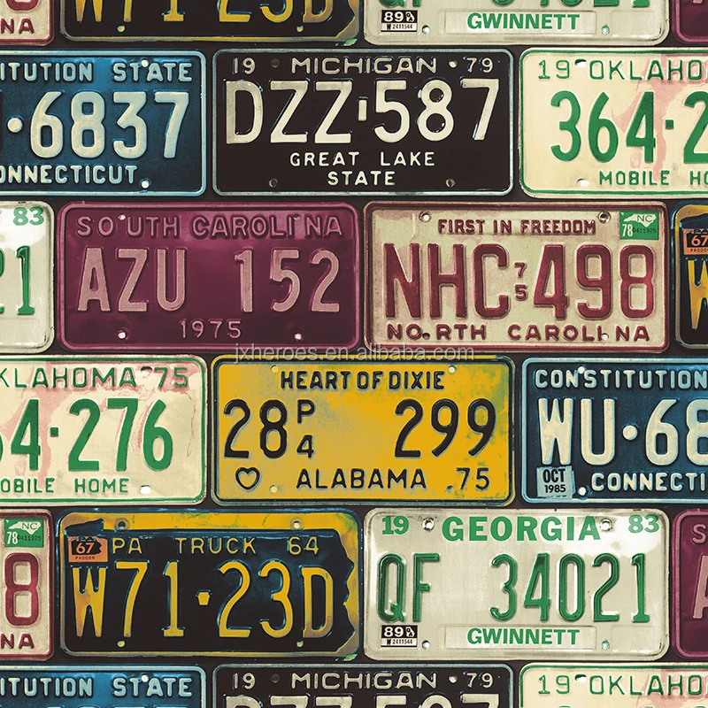 Characteristic Classic Vehicle License Plate Patterns Theme Restaurant Wallpaper Designs