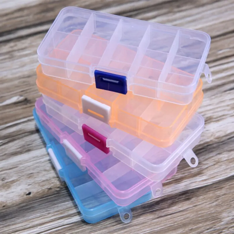 Регулируемый прозрачный пластиковый ящик для хранения мелких предметов, коробка для инструментов для ювелирных изделий, органайзер для бисера и таблеток, кейс для ногтевого дизайна, 10 ячеек