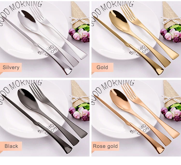 Cookkiss Metal Spoons Forks Knife Flatware Sets Silver Cutleri ...