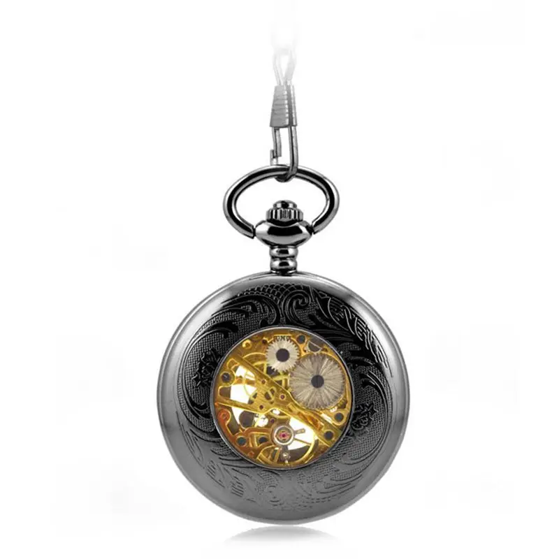 Top Fashion Retro Skeleton Alloy Chain Pendant Watch Roman Number Vintage Hand Wind Mechanical Pocket Men Watch Relogio De Bolso
