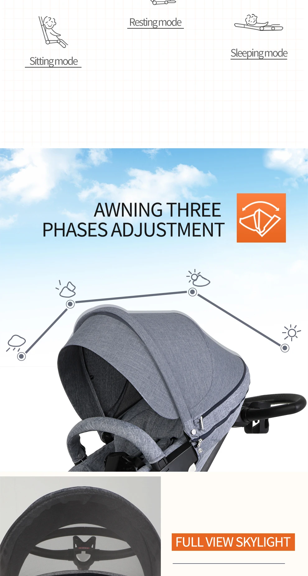 3 in 1 Foldable High Landscape Bidirectional Push Luxury Big EVA wheels Baby Stroller