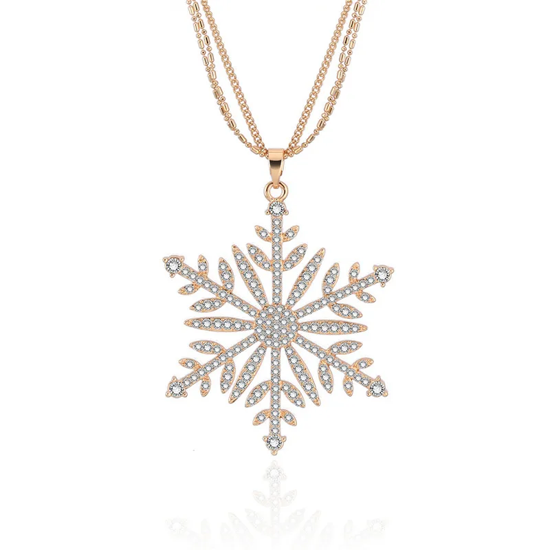 Circón cristal de lujo Copo de Nieve Colgante Collar De Mujer Dorado-Cadena Joyería Regalo
