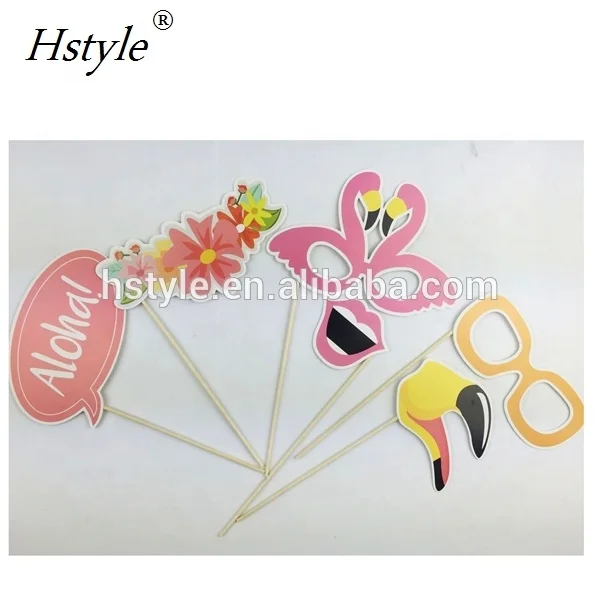 WallyE 12 Accessori Per Photo Booth A Tema Hawaii – Bastoncini Con Sagome Di Flamingo E Luau Per Feste E Compleanni