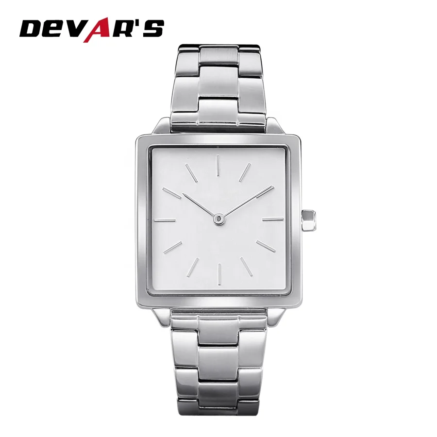 Black Dial and Strap square Shape Stainless Steel Watch 3 Atm Water Resistant