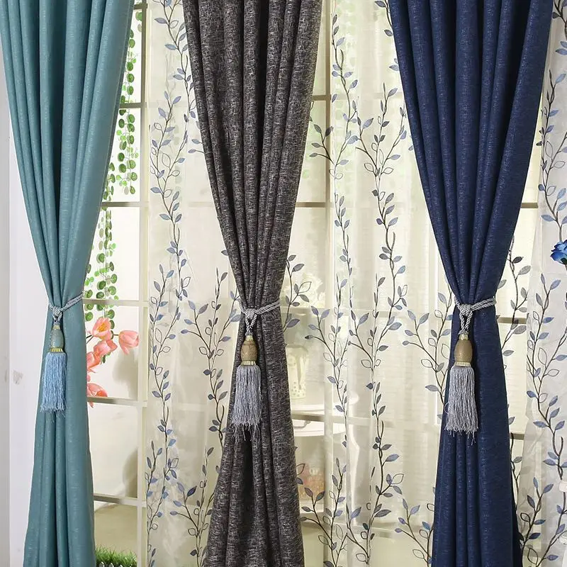 New Nordic Style Net Red Stitching Linen Curtains Full Shade Fabric Sheer Voile Organza for Curtain Fabric