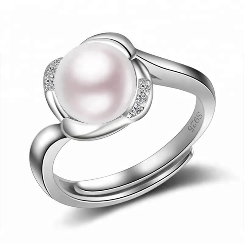 Certified Natural White Pearl Ring S925 Sterling Silver Women Wedding Gifts 
