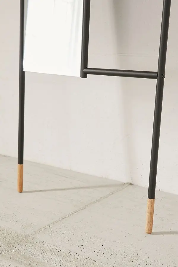 Large Metal Leaning Ladder Floor Full Dressing Mirror with Rack