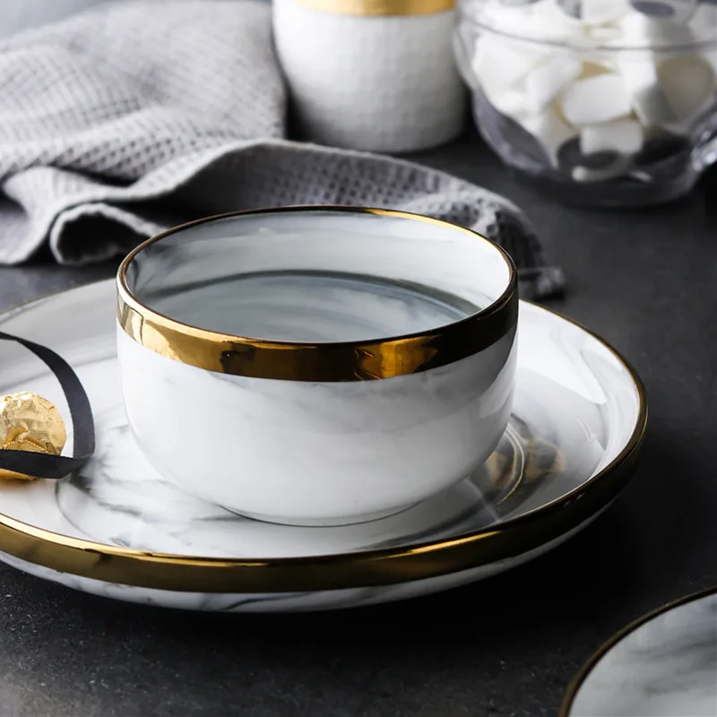 9pcs Porcelain Marble Dinner Sets With Gold Plated Buy Porcelain