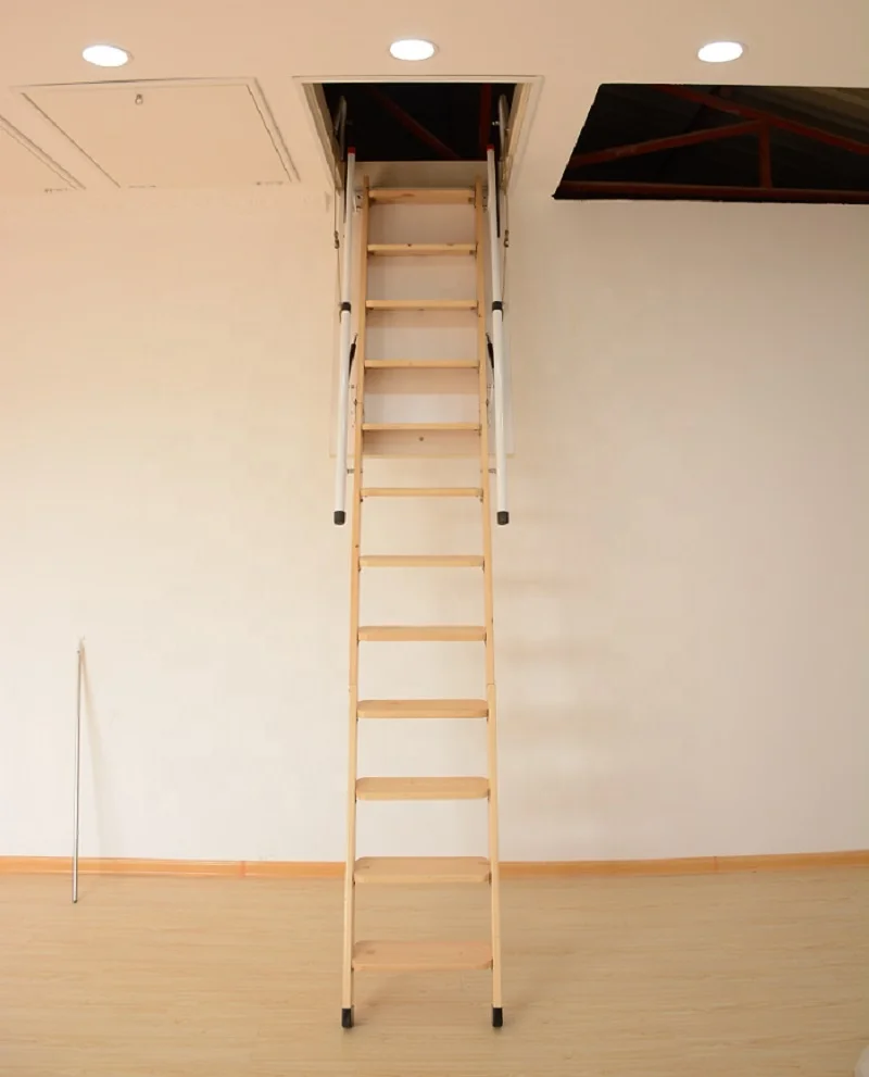 Deluxe Wood Folding Retractable Loft Ladder Stairs, image size:800x991