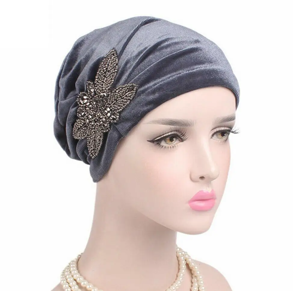 Women Flower  Cancer Chemo Velvet Hat Turban Head Wrap  Showy