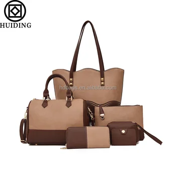 2018 African bag style over size handbag 6pcs set bag with wallet block color
