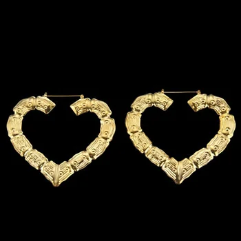 18k heart shape large size gold bamboo hoop earrings