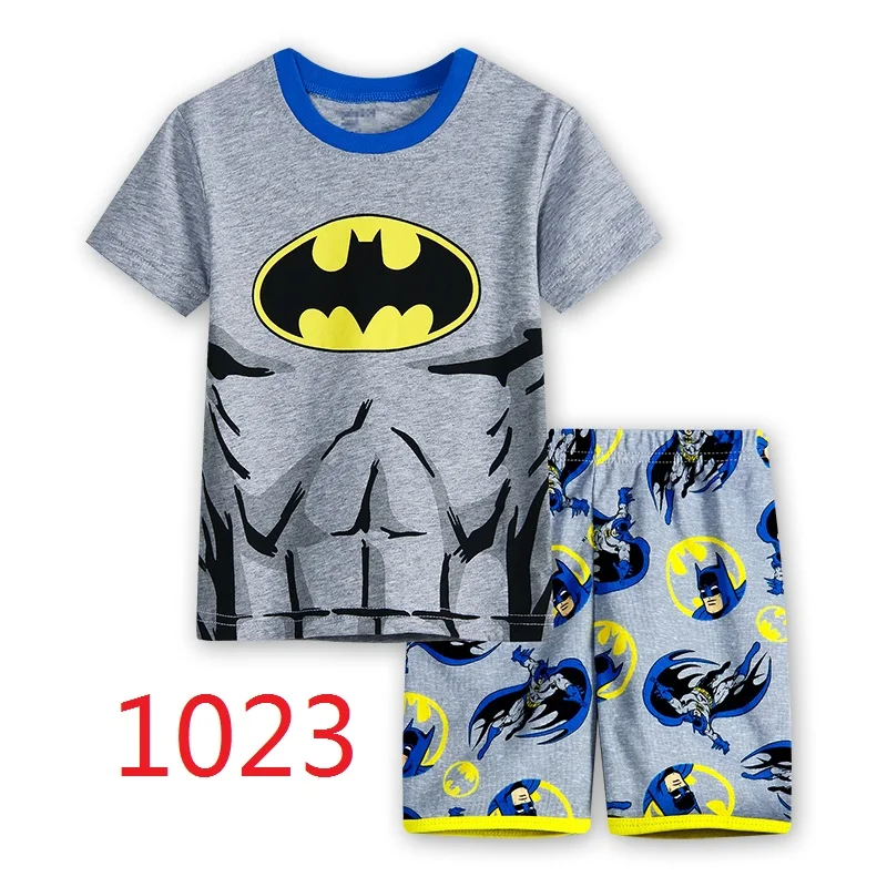 Детские пижамы с коротким рукавом хлопковая одежда для сна летняя Пижама мальчиков и девочек героями мультфильмов