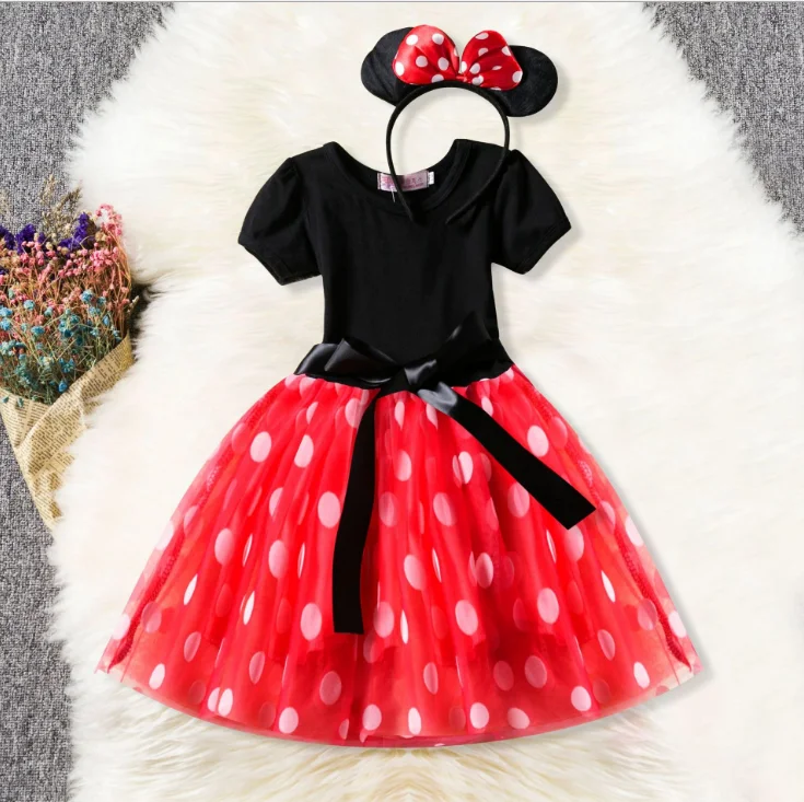 Красное платье для девочек, мини-платье с мультяшным рисунком