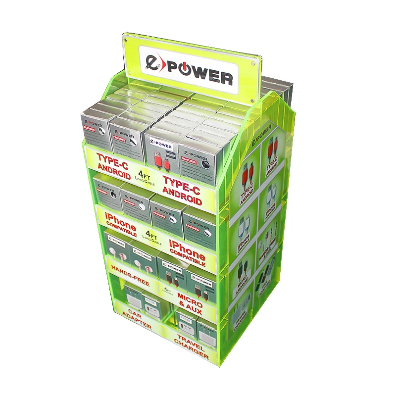 Spinning Counter 2 Sides 16 Sections USB Cable Charger Display, Cellphone Charger Display,  Mobile Phone Accessory Display