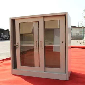 スチールオフィス家具小さなガラス引き戸本棚ファイルキャビネット