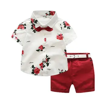 Wholesale boutique fashionable kids clothing suits little boys summer blouse shorts clothes sets for children